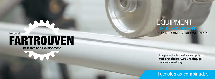 Extrusion equipment for the production of polymer, composite, multilayer, polypropylene, polyethylene pipes and fittings for water, heating, gas; reinforced thermoplastic pipes for the oil and gas industry. Turnkey plastic and composite pipe factory. Équipement d'extrusion pour la production de tuyaux et raccords en polymère, composite, multicouche, polypropylène, polyéthylène pour l'eau, le chauffage, le gaz; tubes thermoplastiques renforcés pour l'industrie pétrolière et gazière. Usine de tuyaux en plastique et composite clé en main. Equipamento de extrusão para a produção de tubos de polímeros, compósitos, multicamadas, polipropileno, polietileno e acessórios para água, aquecimento, gás; tubos termoplásticos reforçados para a indústria de petróleo e gás. Fábrica de tubos plásticos e compostos chave na mão. Экструзионное оборудование для производства полимерных, композитных, металлопластиковых, полипропиленовых, полиэтиленовых труб для воды, отопления, газа; сверхпрочных композитных труб для нефтегазовой отрасли. Завод пластиковых и композитных труб под-ключ. Extrusionsanlagen zur Herstellung von Polymer-, Verbund-, Mehrschicht-, Polypropylen-, Polyethylenrohren und Formstücken für Wasser, Heizung, Gas; verstärkte thermoplastische Rohre für die Öl- und Gasindustrie. Schlüsselfertige Fabrik für Kunststoff- und Verbundrohre. Fartrouven R&D. Portugal